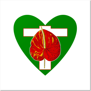 red flower and green heart Posters and Art